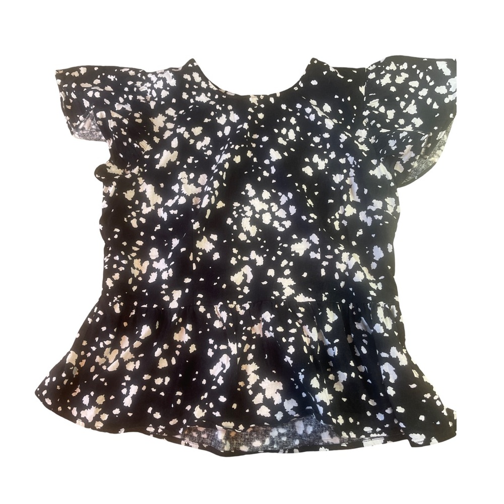 Who What Wear Black & White Abstract Peplum Top - Ruffle Sleeve Size Medium